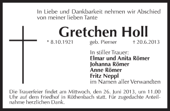 Traueranzeige von Gretchen Holl von Pegnitz-Zeitung